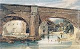 Thomas Girtin Wetherby Bridge, Yorkshire, looking through the bridge to the mills painting